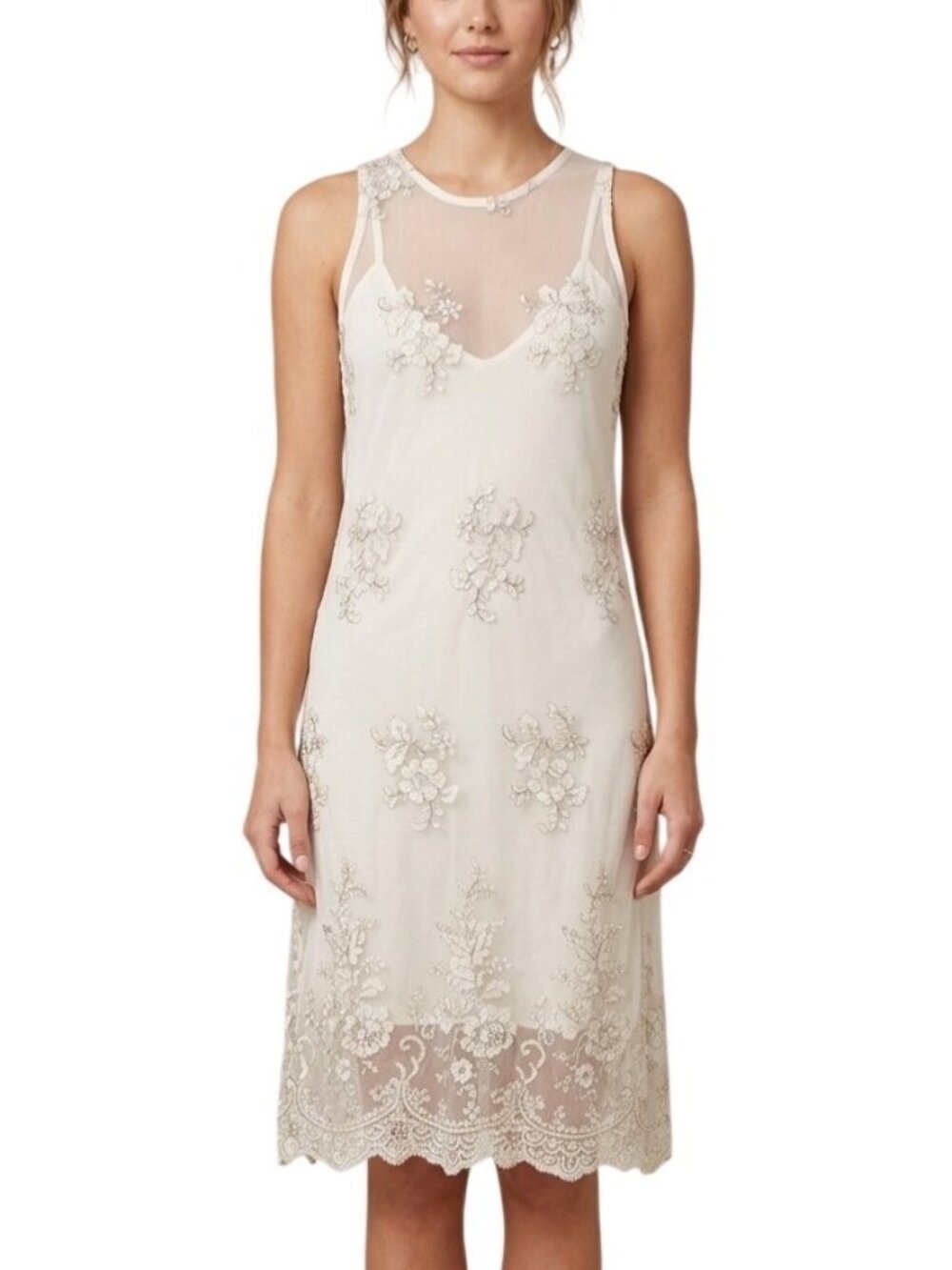 VTG Forever 21 Cream Floral  Embroidered Lace Dress S| Coquette Grunge Fairycore